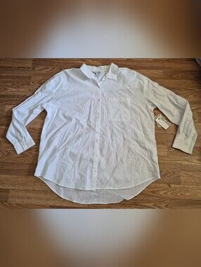 Nine West Women's White Cotton Blend Long-Sleeve Shirt